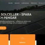 En hemsida för solenergiföretagets hemsida med navigeringslänkar för solpaneler, batterier och laddstationer, med en kampanjknapp för uppmaning.
